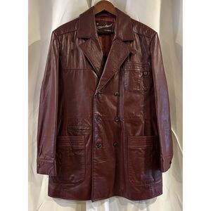 Vtg Etienne Aigner OXBLOOD Leather Double Breasted NORFOLK Belted Back Jacket 42